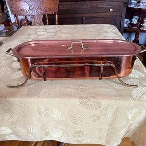 Copper with brass Vintage Fish poaching Pan with Rack